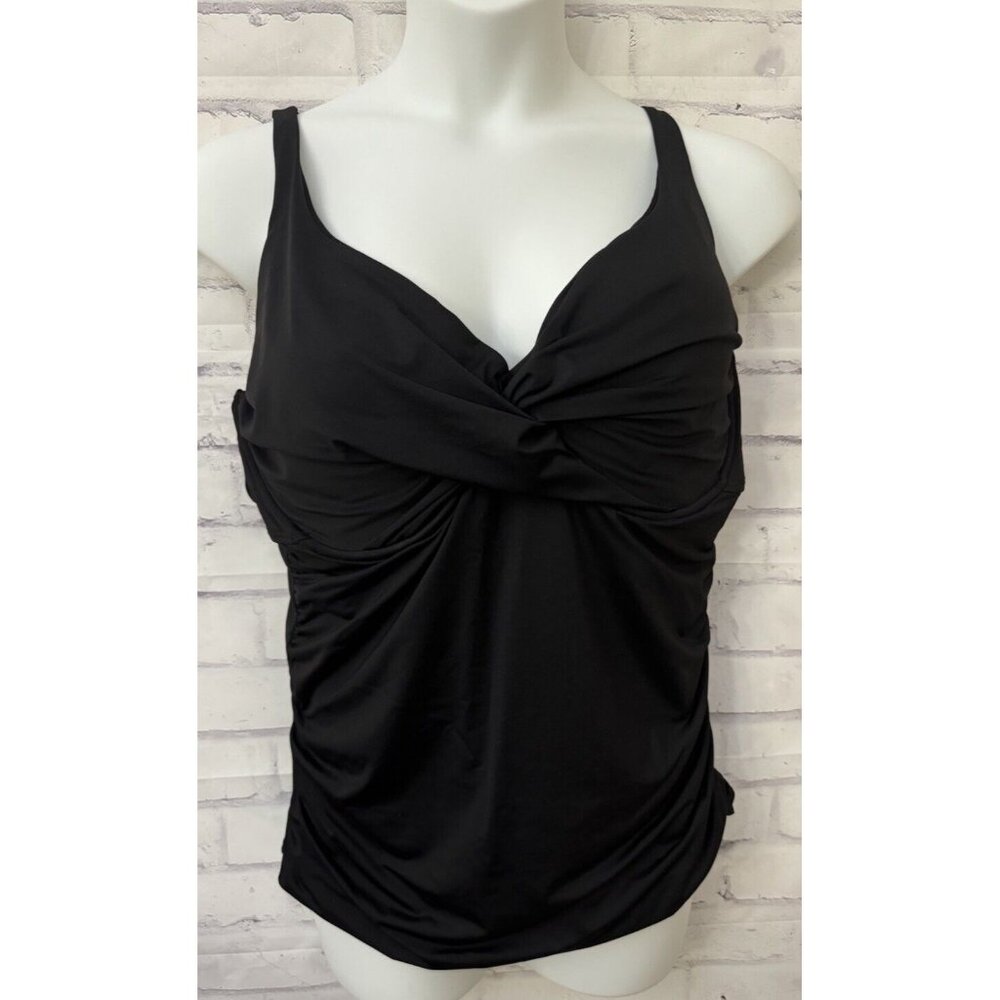 Anne Cole Black‎ Tankini Top Swimsuit Size 22W Draped Modest Underwire Cup